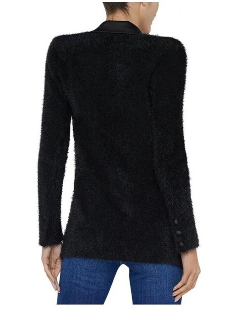 NWT L'Agence Baileigh satin lapel knit blazer black unique so fun love 12 - Picture 7 of 9